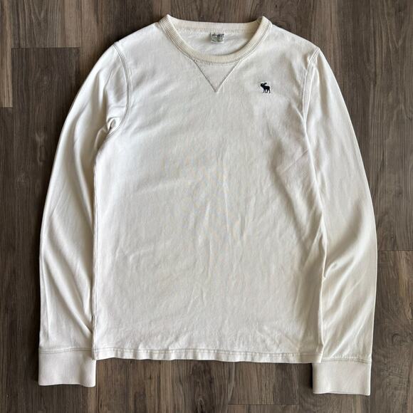 Vintage Abercrombie & Fitch T-Shirt Men's Size M Cream Long Sleeve Y2K Moose - Picture 2 of 6